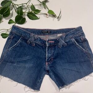 Frankie B Denim Shorts Womens 6 Blue Pink Stitching‎ Excellent Low Rise Y2K USA